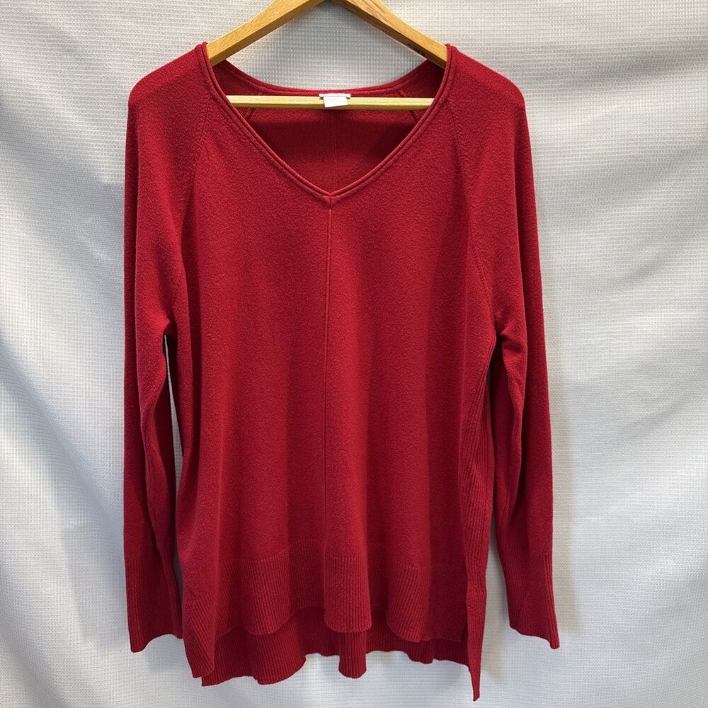 Chico's Zenergy Red V-Neck Relaxed Fit Sweater Tunic, Size 1 (Medium)